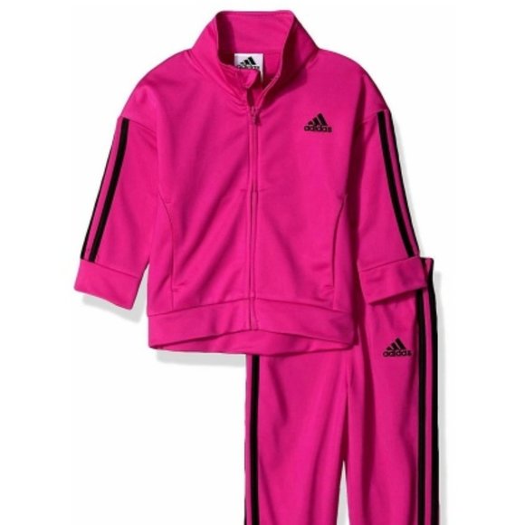 Adidas Girls SZ 5 Bright Pink 3 Stripe Jacket Set - Picture 2 of 3